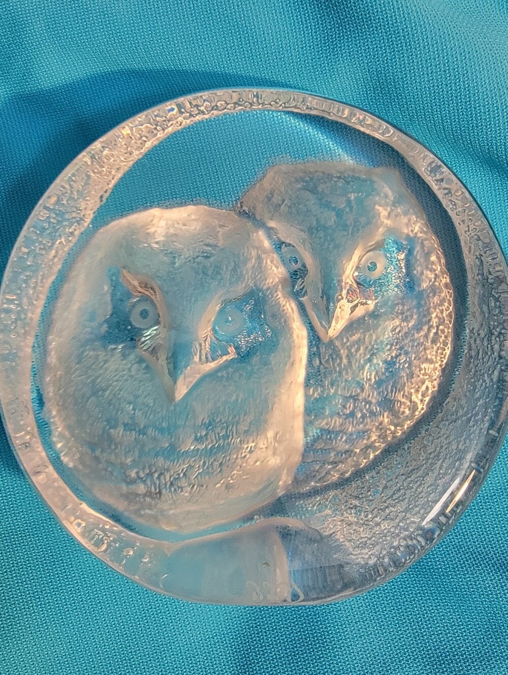 Vintage Mats Jonasson Sweden Lead Crystal Owl Pair Paperweight — Signed